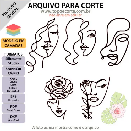 Arquivo de Corte Topo de Bolo -  Rostos em Linhas