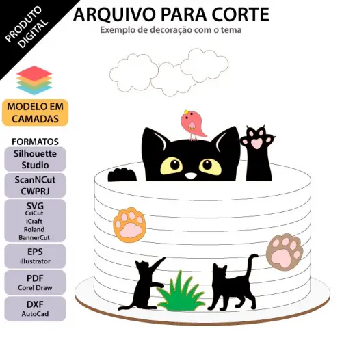 Arquivo de Corte Topo de Bolo  - Gatinho