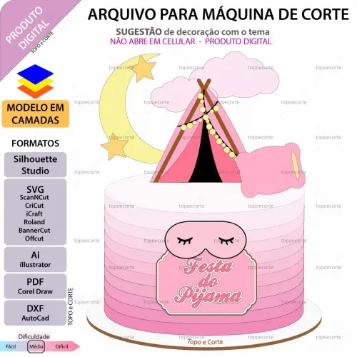Arquivo de Corte Topo de Bolo  -  Festa do Pijama