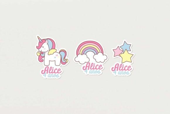 Adesivo Unicórnio, Arco-íris e Estrelas Personalizado