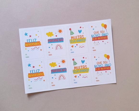 Cartela de Adesivos para Presente de Aniversário de para