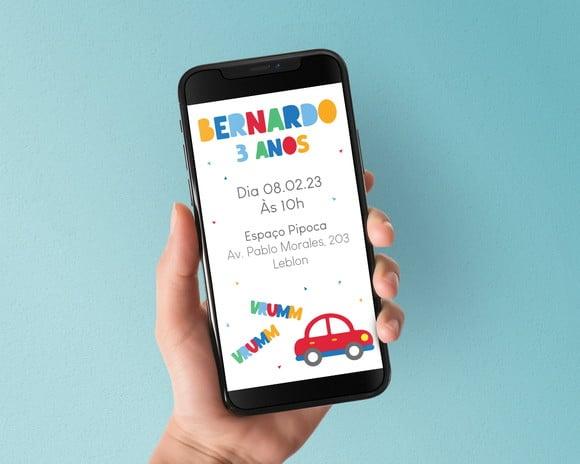 Convite Digital Carrinhos Vrumm Vrumm