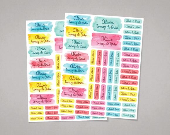 Etiquetas Escolares Aquarela em Adesivo Comum