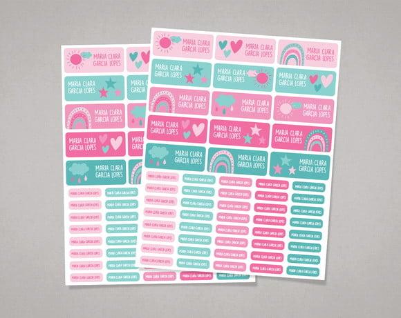 Etiquetas Escolares Arco-íris Boho Rosa Adesivo Comum