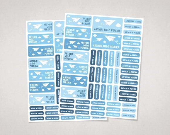 Etiquetas Escolares Avião de Papel em Vinil