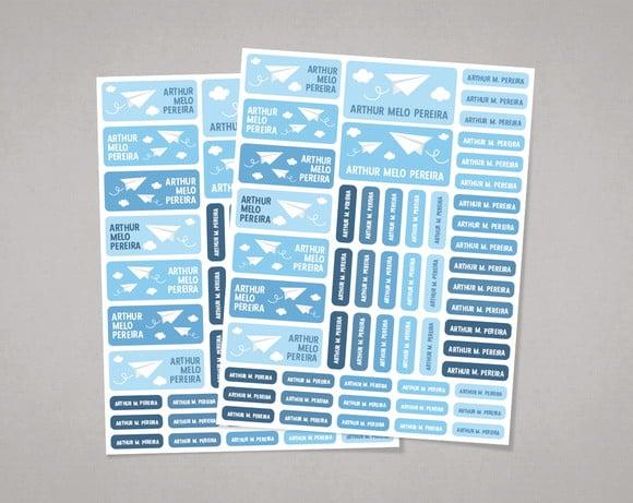 Etiquetas Escolares Avião de Papel em Adesivo Comum