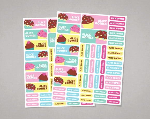 Etiquetas Escolares Cupcake em Adesivo Comum