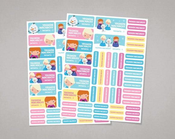 Etiquetas Escolares Frozen em Adesivo Comum