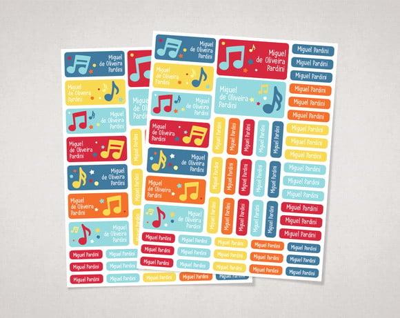 Etiquetas Escolares Notas Musicais em Vinil