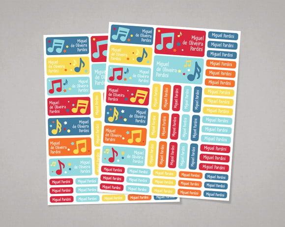 Etiquetas Escolares Notas Musicais em Adesivo Comum