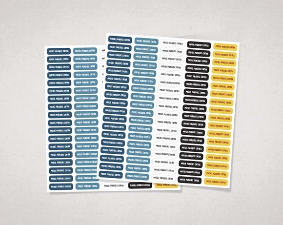 Etiquetas Lápis e Canetinhas Azul e Amarelo Vinil Adesivo