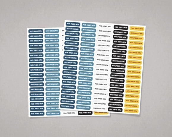 Etiquetas Lápis e Canetinhas Azul e Amarelo Adesivo Comum