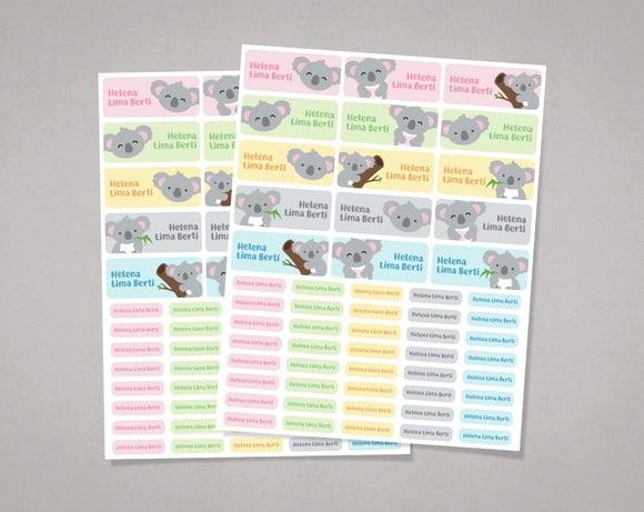 Etiquetas Material Escolar Coala em Adesivo Comum