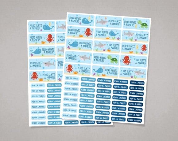 Etiquetas Material Escolar Fundo do Mar Adesivo Comum