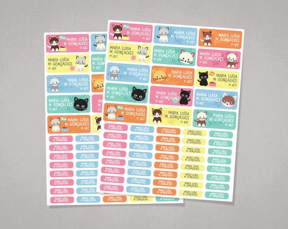 Etiquetas Material Escolar Gatinhos Candy Adesivo Comum