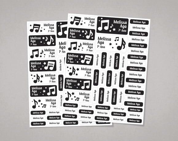 Etiquetas Material Escolar Notas Musicais em Adesivo Comum