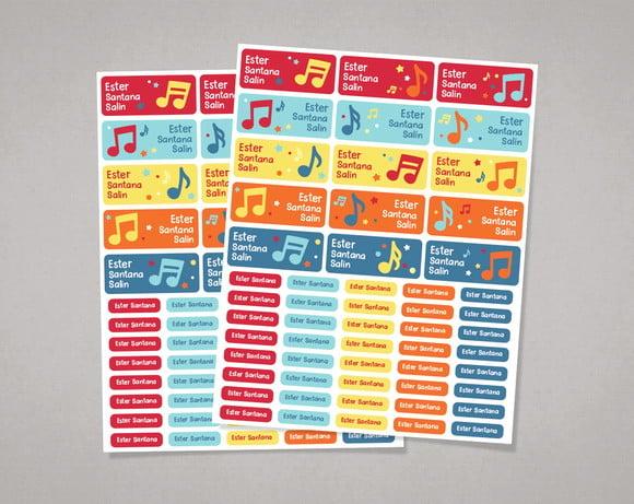 Etiquetas Material Escolar Notas Musicais em Adesivo Comum