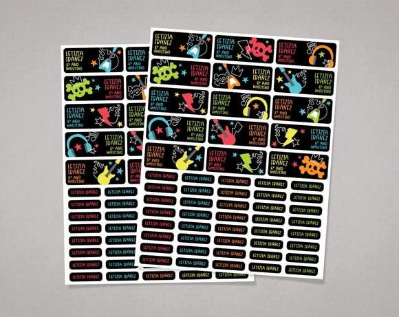 Etiquetas Material Escolar Rock And Roll em Adesivo Comum