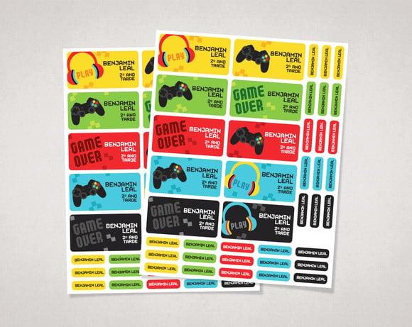 Etiquetas Material Escolar Vídeo Game em Vinil