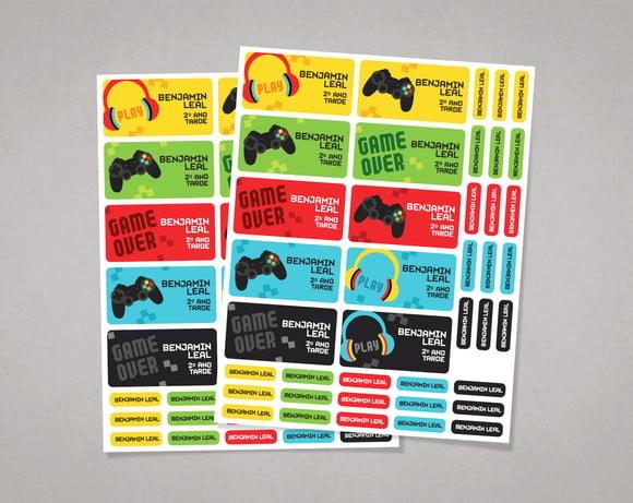 Etiquetas Material Escolar Vídeo Game em Adesivo Comum