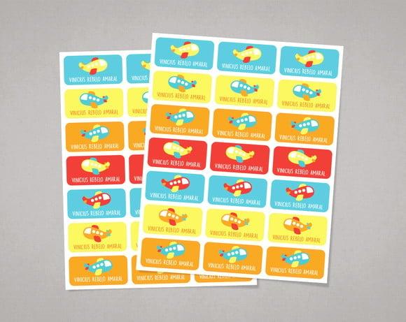 Etiquetas para Cadernos Aviãozinho em Adesivo Comum