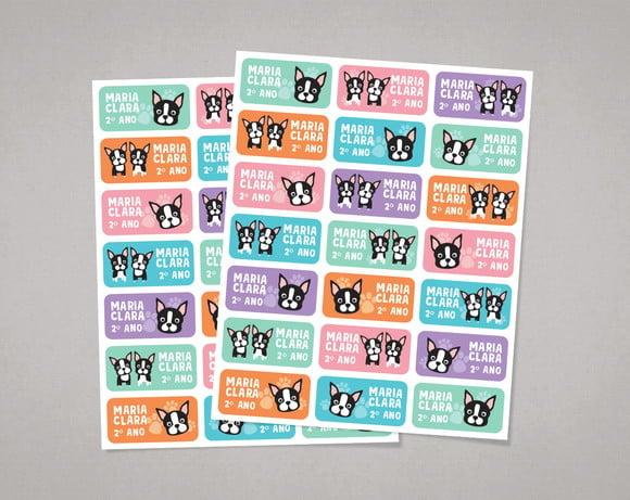 Etiquetas para Cadernos Boston Terrier em Adesivo Comum