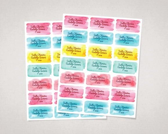 Etiquetas para Cadernos e Livros Aquarela em Vinil