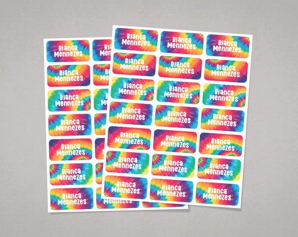 Etiquetas para Cadernos Tie-dye em Adesivo Comum