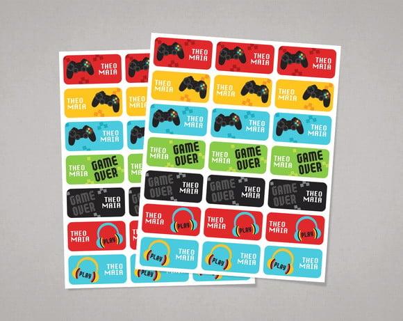 Etiquetas para Cadernos Video Game em Adesivo Comum