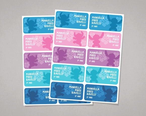 Etiquetas para Livros e Cadernos Stitch em Adesivo Comum