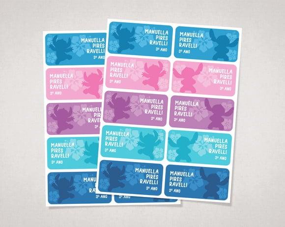 Etiquetas para Livros e Cadernos Stitch em Vinil