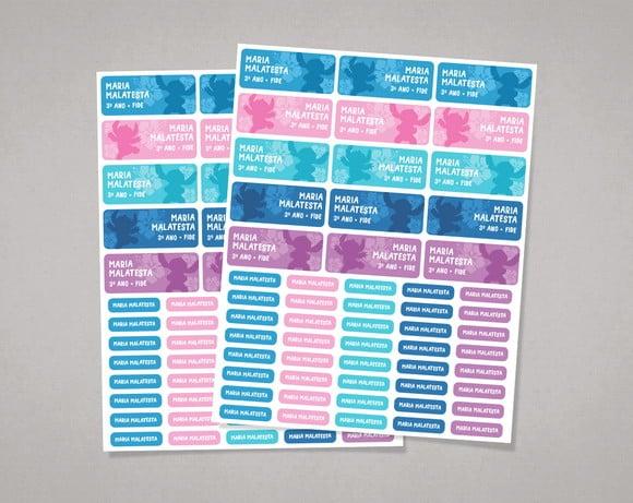 Etiquetas para Materiais Escolares Stitch em Adesivo Comum