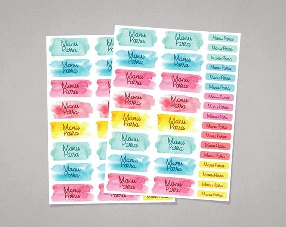 Etiquetas para Material Escolar Aquarela em Adesivo Comum