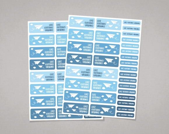 Etiquetas para Material Escolar Avião de Papel Adesivo Comum