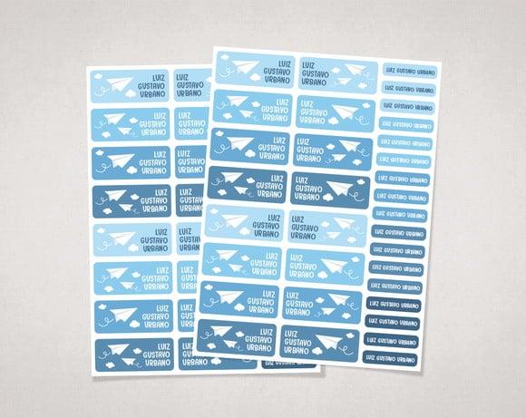 Etiquetas para Material Escolar Avião de Papel em Vinil