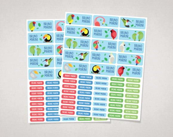 Etiquetas para Material Escolar Aves em Vinil