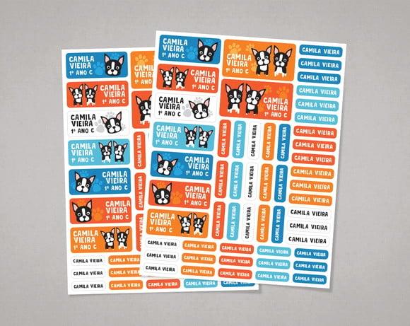 Etiquetas para Material Escolar Boston Terrier Adesivo Comum