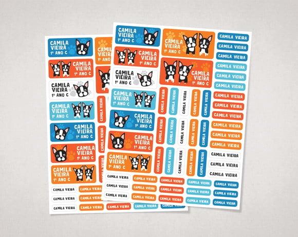 Etiquetas para Material Escolar Boston Terrier em Vinil