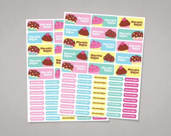 Etiquetas para Material Escolar Cupcake em Adesivo Comum