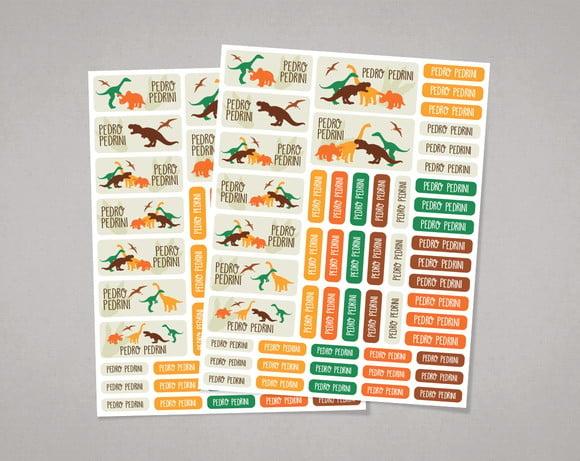Etiquetas para Material Escolar Dinossauros em Adesivo Comum