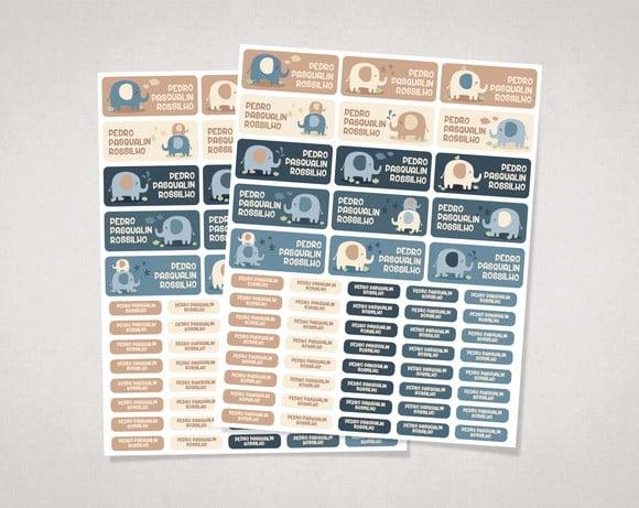 Etiquetas para Material Escolar Elefantinho em Vinil