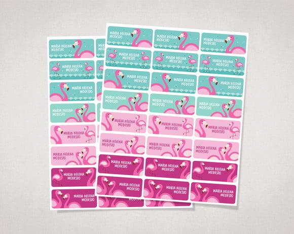 Etiquetas para Material Escolar Flamingos em Vinil