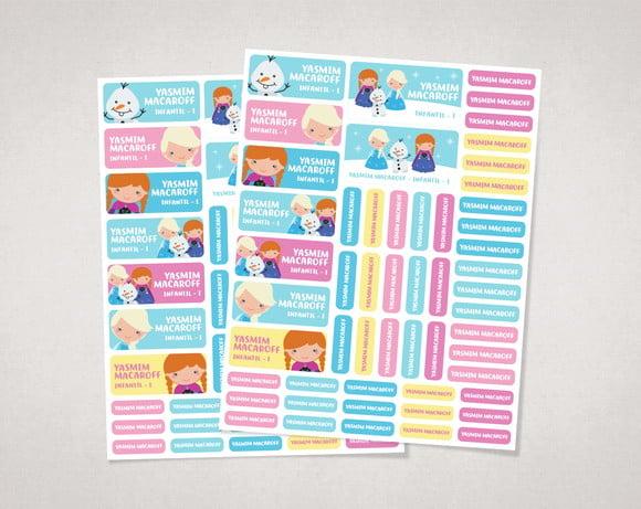 Etiquetas para Material Escolar Frozen em Vinil