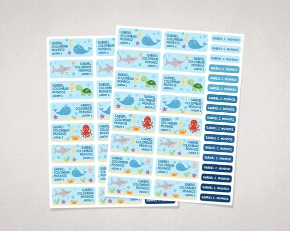 Etiquetas para Material Escolar Fundo do Mar em Vinil
