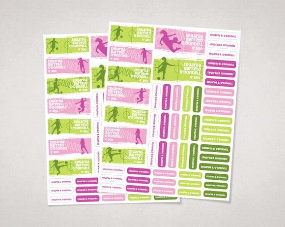 Etiquetas para Material Escolar Futebol Feminino em Vinil
