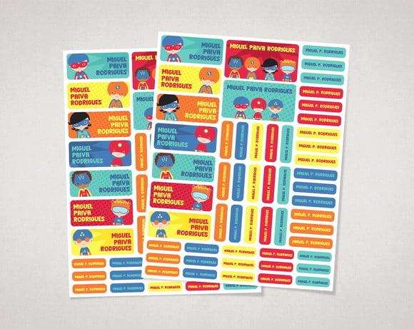 Etiquetas para Material Escolar Heróis em Vinil