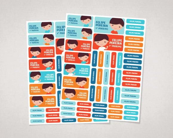 Etiquetas para Material Escolar Menino em Vinil