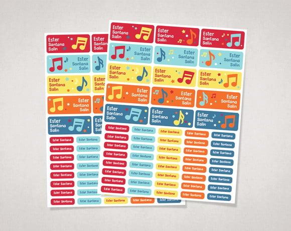 Etiquetas para Material Escolar Notas Musicais em Vinil