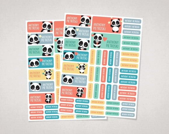 Etiquetas para Material Escolar Panda em Vinil