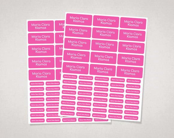 Etiquetas para Material Escolar Pink sem Tema em Vinil
